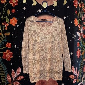 Plus size rose lace &sequin stripe long sleeve top